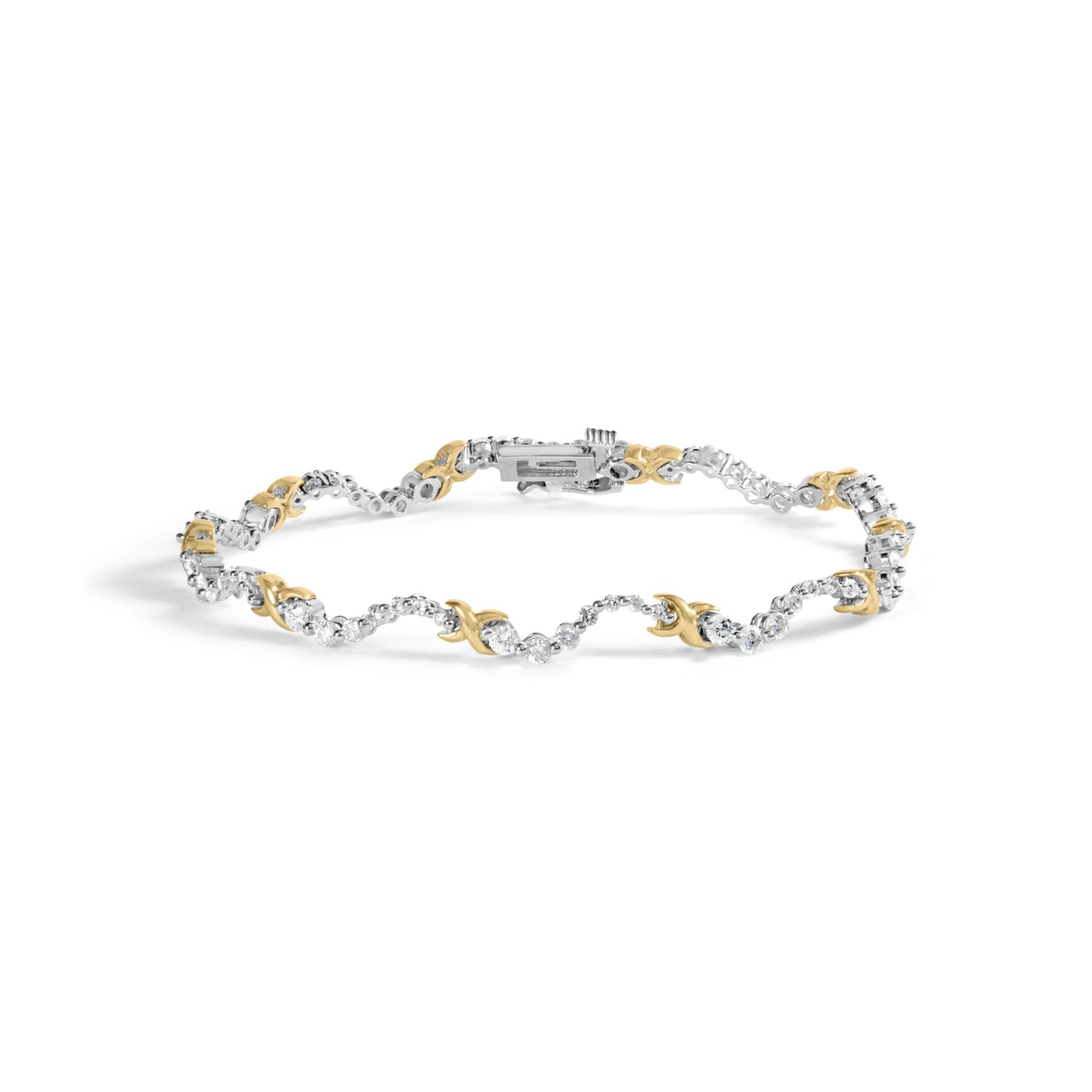 10K Two-Tone 2.00 Cttw Diamond "X" and Wave Link Bracelet (H-I Color, I1-I2 Clarity) - 7" Inches by Bids.com