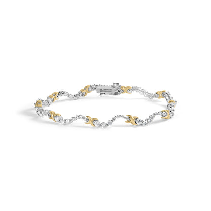 10K Two-Tone 2.00 Cttw Diamond "X" and Wave Link Bracelet (H-I Color, I1-I2 Clarity) - 7" Inches by Bids.com