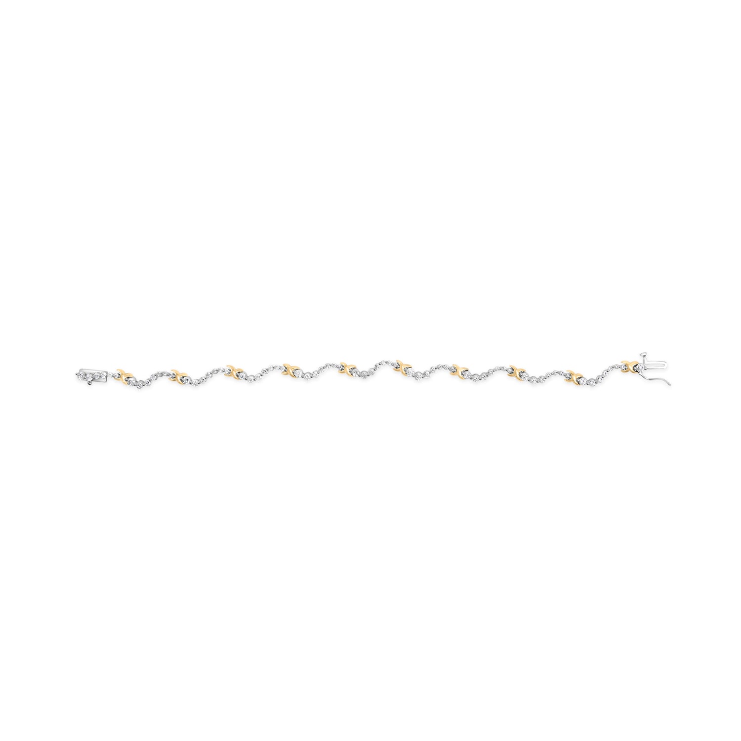 10K Two-Tone 2.00 Cttw Diamond "X" and Wave Link Bracelet (H-I Color, I1-I2 Clarity) - 7" Inches by Bids.com