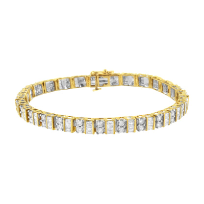 10K Yellow Gold 4.0 Cttw Alternating Baguette &amp; Round Cut Diamond Bezel- &amp; Prong-Set 7" Tennis Bracelet (G-H Color, SI1-SI2 Clarity) by Bids.com