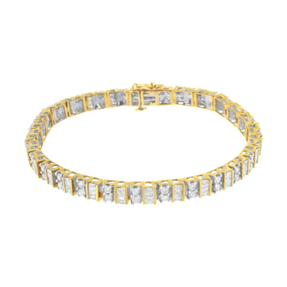 10K Yellow Gold 4.0 Cttw Alternating Baguette &amp; Round Cut Diamond Bezel- &amp; Prong-Set 7" Tennis Bracelet (G-H Color, SI1-SI2 Clarity) by Bids.com