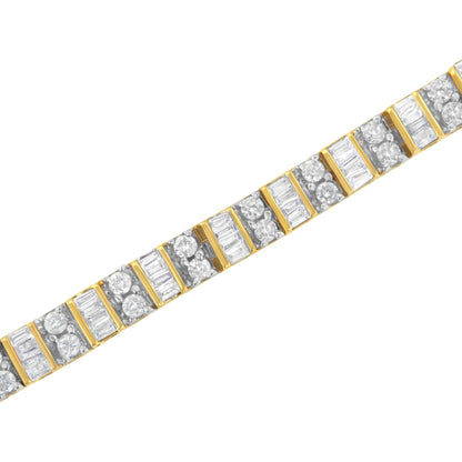 10K Yellow Gold 4.0 Cttw Alternating Baguette &amp; Round Cut Diamond Bezel- &amp; Prong-Set 7" Tennis Bracelet (G-H Color, SI1-SI2 Clarity) by Bids.com