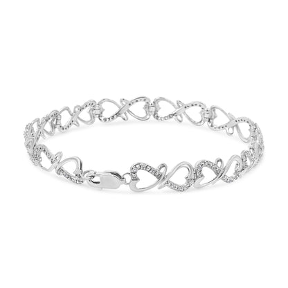 .925 Sterling Silver 1/3 Cttw Round-Cut Diamond Double Heart Infinity Link 7.25" Bracelet (H-I Color, I3 Clarity) by Bids.com