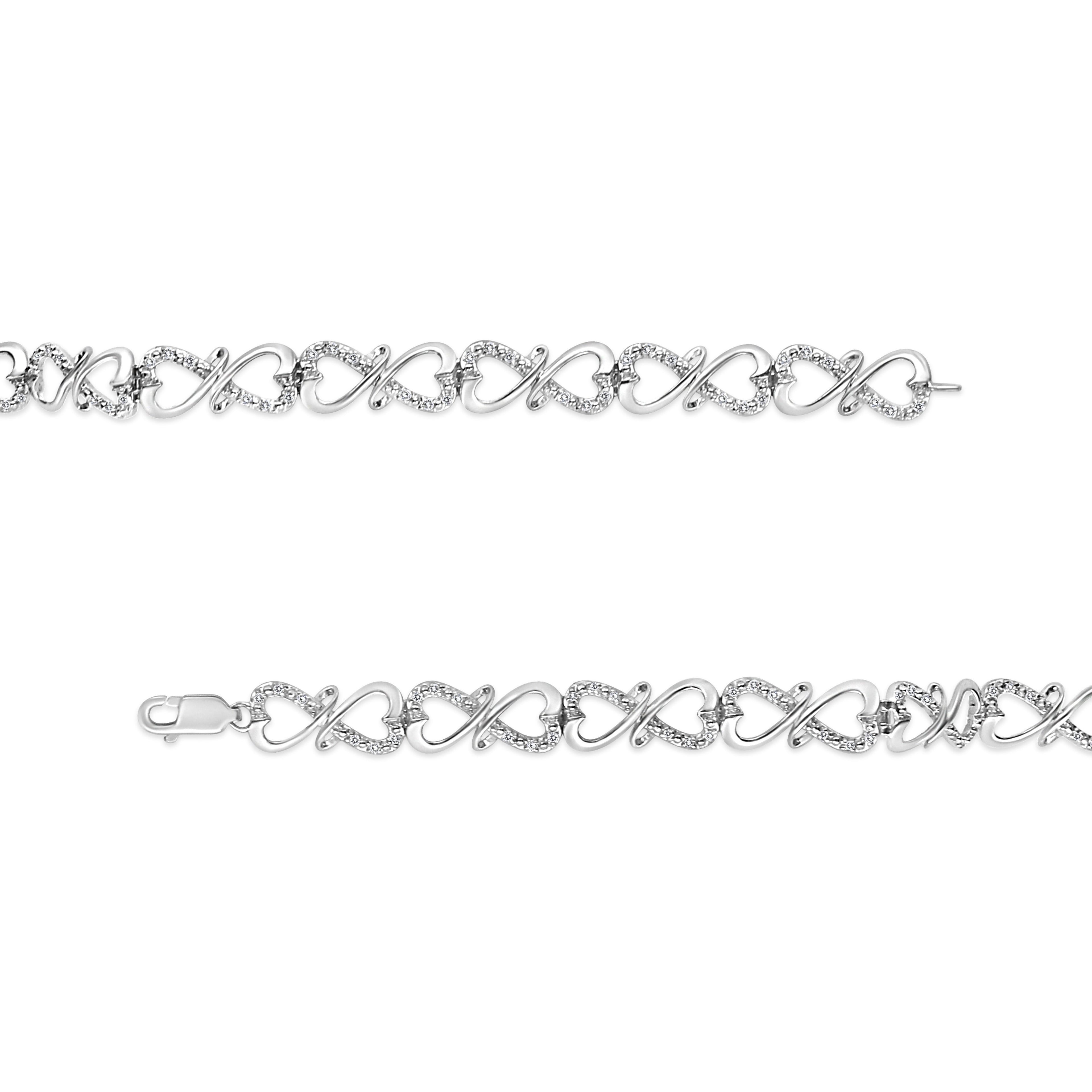 .925 Sterling Silver 1/3 Cttw Round-Cut Diamond Double Heart Infinity Link 7.25" Bracelet (H-I Color, I3 Clarity) by Bids.com