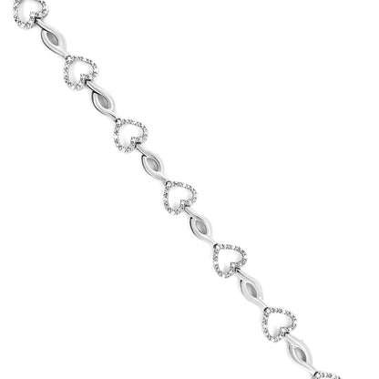 .925 Sterling Silver 1/4 Cttw Round-Cut Diamond Alternating Heart and Leaf Link Bracelet (I-J Color, I3 Clarity) - Size 7.25" by Bids.com