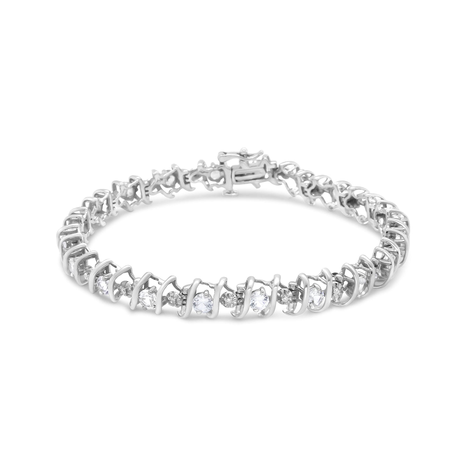.925 Sterling Silver, Lab-Grown Gemstone and 4 Cttw Round Diamond Tennis Bracelet (H-I Color, I1-I2 Clarity) - Created Blue Sapphire, September Birthstone by Bids.com