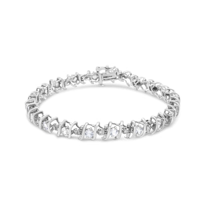 .925 Sterling Silver, Lab-Grown Gemstone and 4 Cttw Round Diamond Tennis Bracelet (H-I Color, I1-I2 Clarity) - Created Blue Sapphire, September Birthstone by Bids.com