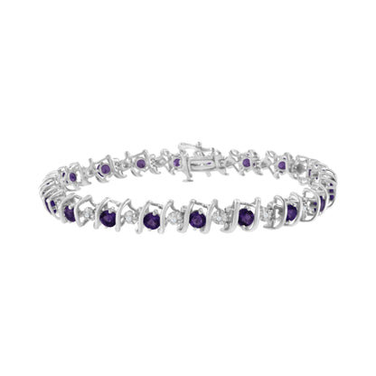 .925 Sterling Silver, Lab-Grown Gemstone and 4 Cttw Round Diamond Tennis Bracelet (H-I Color, I1-I2 Clarity) - Created Blue Sapphire, September Birthstone by Bids.com
