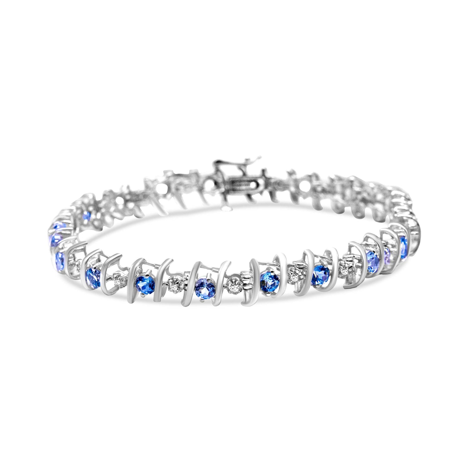 .925 Sterling Silver, Lab-Grown Gemstone and 4 Cttw Round Diamond Tennis Bracelet (H-I Color, I1-I2 Clarity) - Created Blue Sapphire, September Birthstone by Bids.com