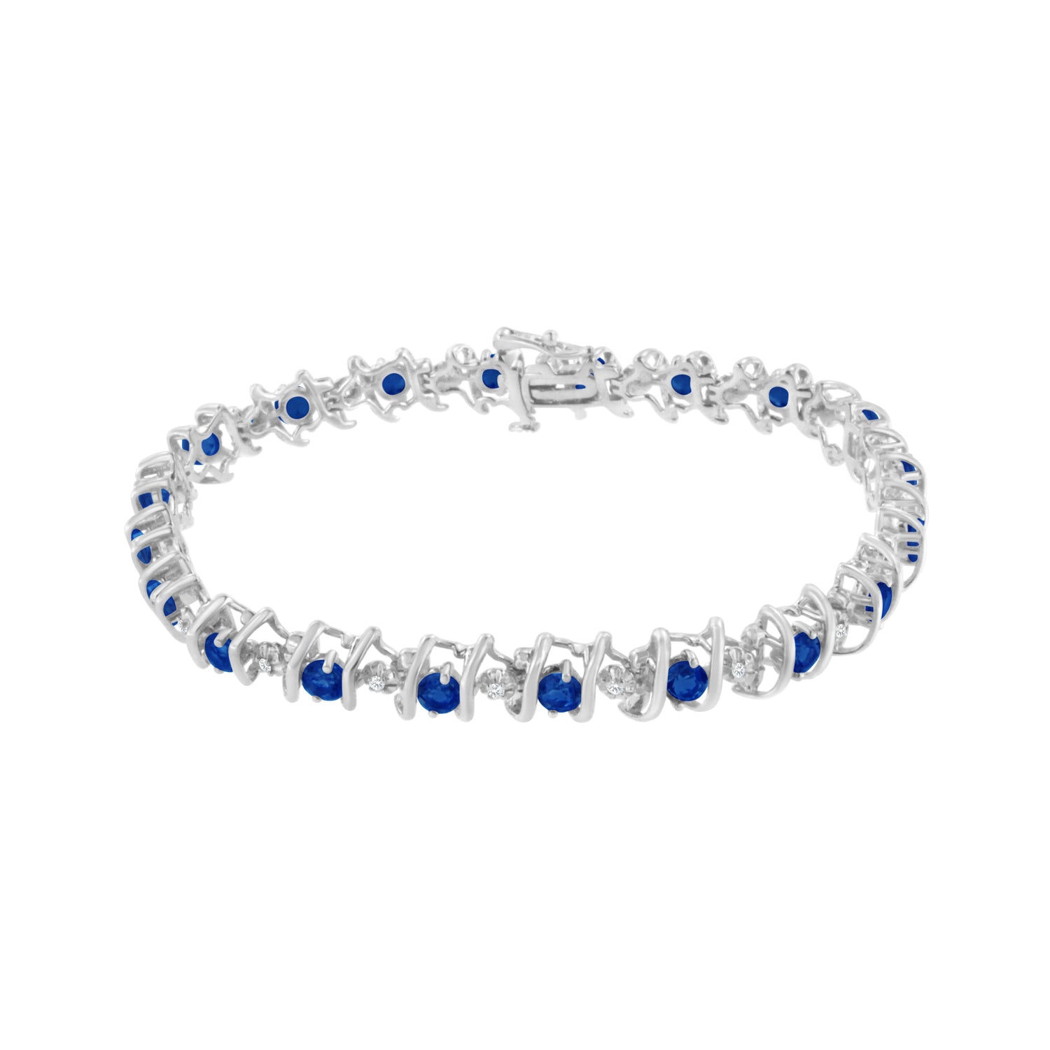 .925 Sterling Silver, Lab-Grown Gemstone and 4 Cttw Round Diamond Tennis Bracelet (H-I Color, I1-I2 Clarity) - Created Blue Sapphire, September Birthstone by Bids.com