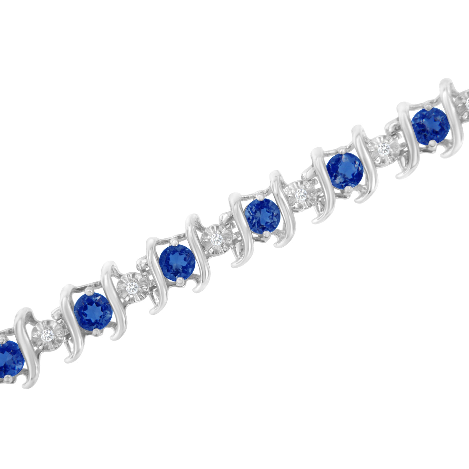 .925 Sterling Silver, Lab-Grown Gemstone and 4 Cttw Round Diamond Tennis Bracelet (H-I Color, I1-I2 Clarity) - Created Blue Sapphire, September Birthstone by Bids.com