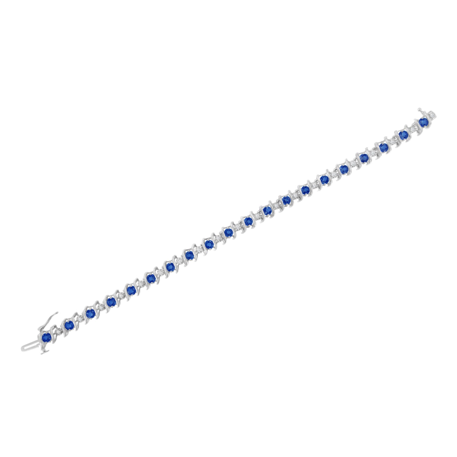 .925 Sterling Silver, Lab-Grown Gemstone and 4 Cttw Round Diamond Tennis Bracelet (H-I Color, I1-I2 Clarity) - Created Blue Sapphire, September Birthstone by Bids.com