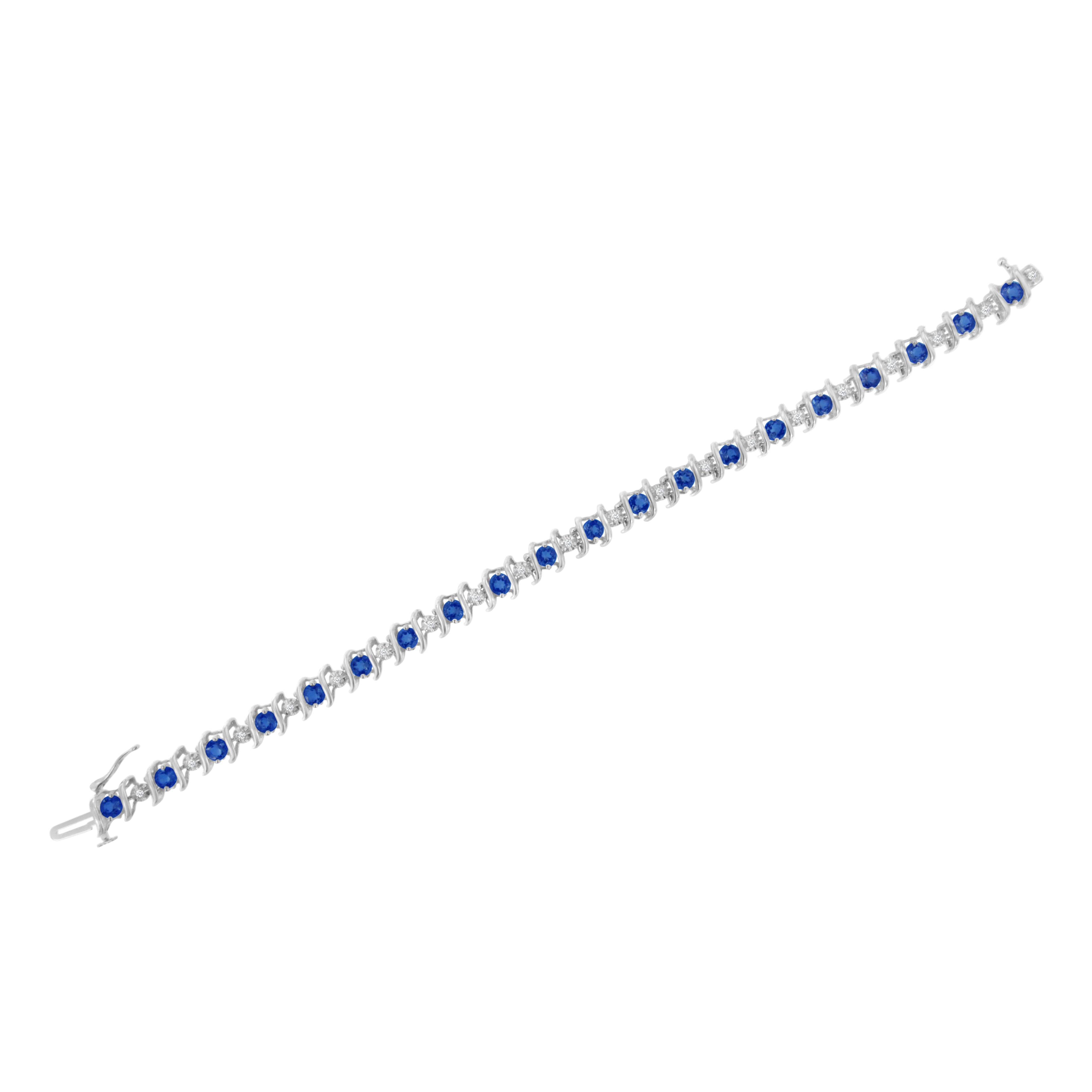.925 Sterling Silver, Lab-Grown Gemstone and 4 Cttw Round Diamond Tennis Bracelet (H-I Color, I1-I2 Clarity) - Created Blue Sapphire, September Birthstone by Bids.com