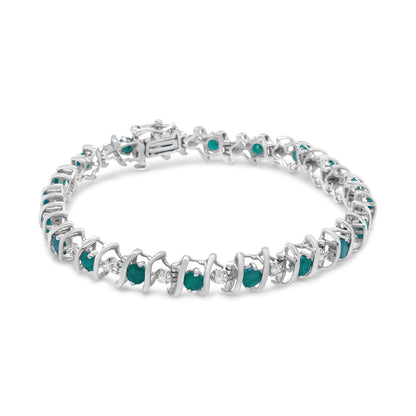 .925 Sterling Silver, Lab-Grown Gemstone and 4 Cttw Round Diamond Tennis Bracelet (H-I Color, I1-I2 Clarity) - Created Blue Sapphire, September Birthstone by Bids.com