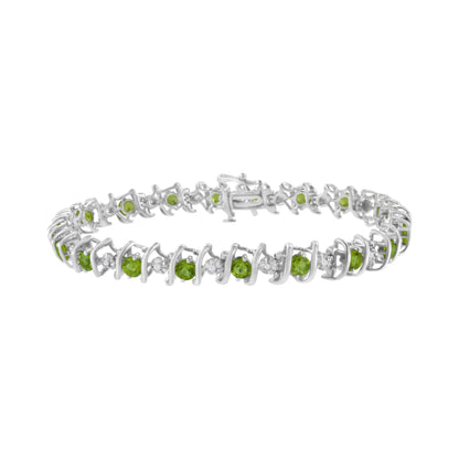 .925 Sterling Silver, Lab-Grown Gemstone and 4 Cttw Round Diamond Tennis Bracelet (H-I Color, I1-I2 Clarity) - Created Blue Sapphire, September Birthstone by Bids.com