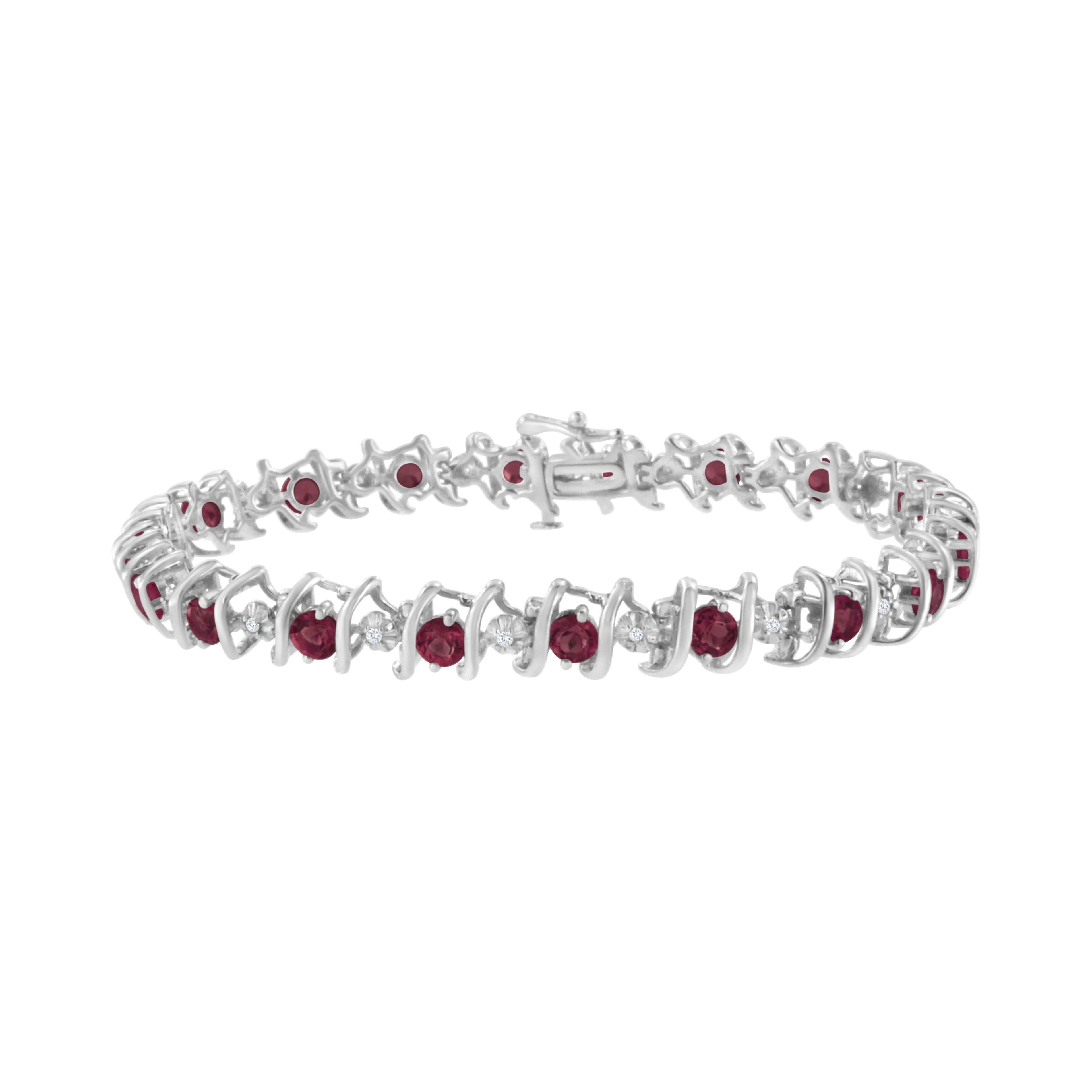 .925 Sterling Silver, Lab-Grown Gemstone and 4 Cttw Round Diamond Tennis Bracelet (H-I Color, I1-I2 Clarity) - Created Blue Sapphire, September Birthstone by Bids.com