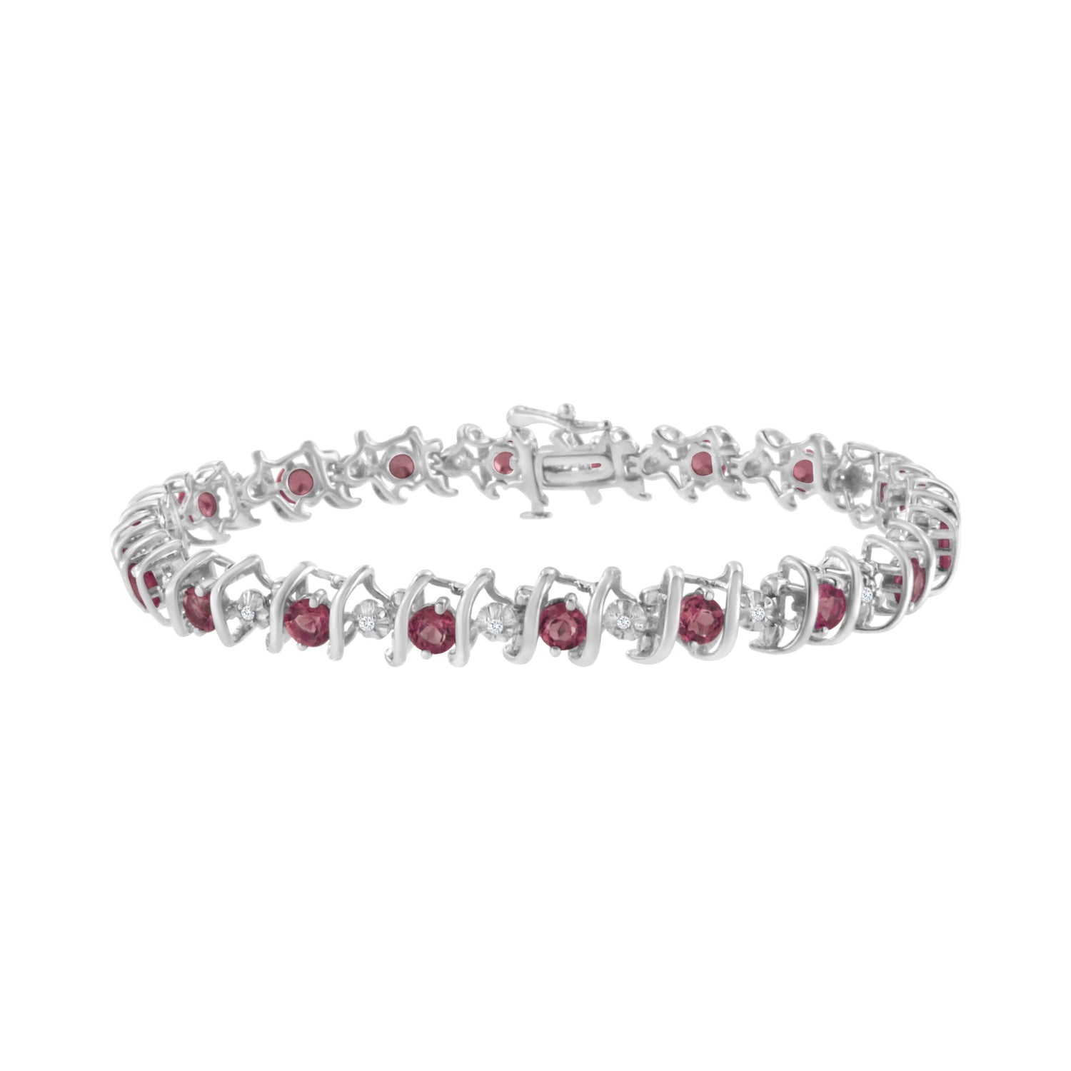 .925 Sterling Silver, Lab-Grown Gemstone and 4 Cttw Round Diamond Tennis Bracelet (H-I Color, I1-I2 Clarity) - Created Blue Sapphire, September Birthstone by Bids.com