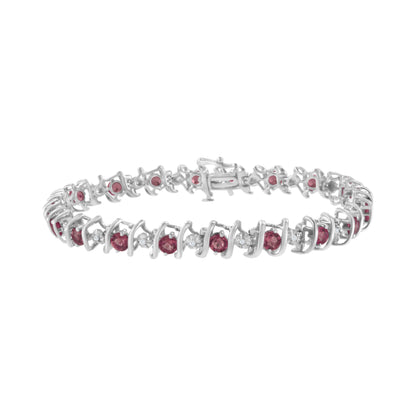 .925 Sterling Silver, Lab-Grown Gemstone and 4 Cttw Round Diamond Tennis Bracelet (H-I Color, I1-I2 Clarity) - Created Blue Sapphire, September Birthstone by Bids.com