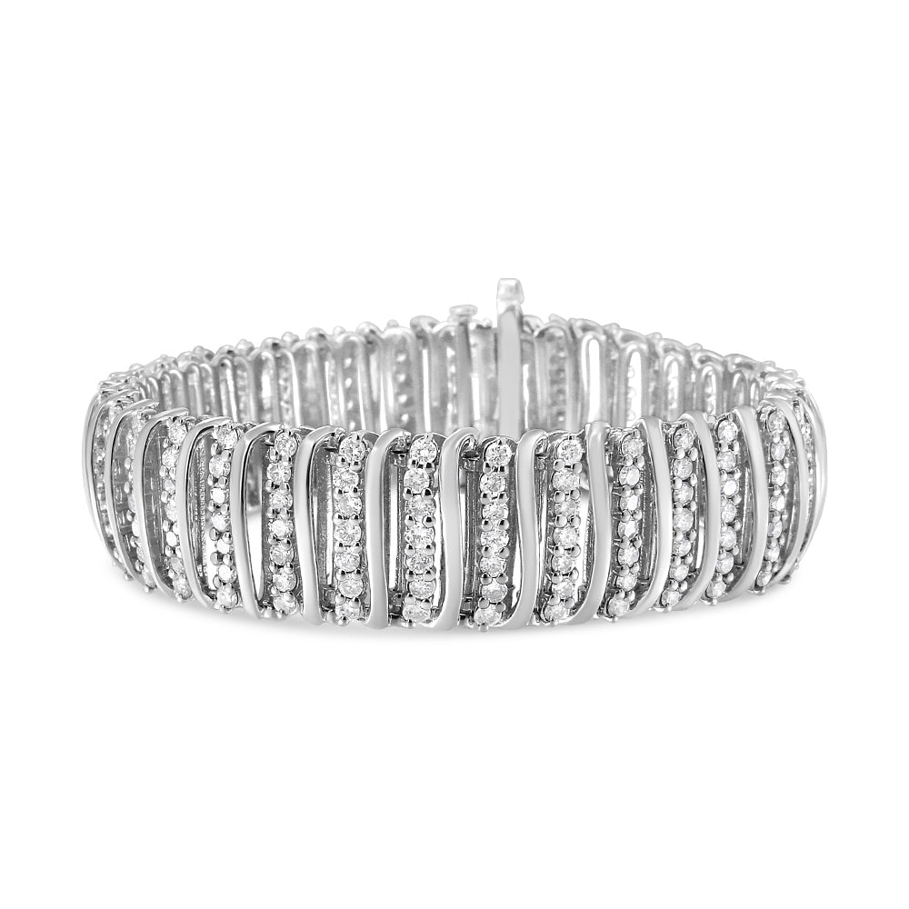 .925 Sterling Silver 8 1/2 Cttw Diamond 7 Row Chevron "S" Curved Link Tennis Bracelet (I-J color, I1-I2 clarity) - 7.25" by Bids.com