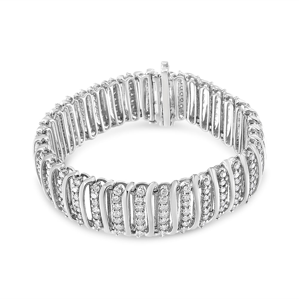 .925 Sterling Silver 8 1/2 Cttw Diamond 7 Row Chevron "S" Curved Link Tennis Bracelet (I-J color, I1-I2 clarity) - 7.25" by Bids.com
