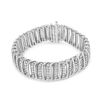 .925 Sterling Silver 8 1/2 Cttw Diamond 7 Row Chevron "S" Curved Link Tennis Bracelet (I-J color, I1-I2 clarity) - 7.25" by Bids.com