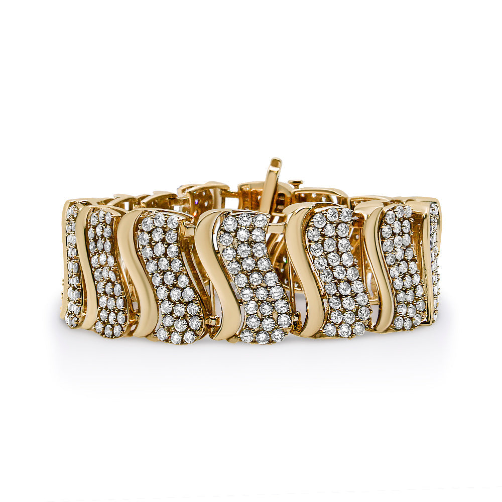 14K Yellow Gold 15.0 Cttw Diamond Chevron Wave 7.25" Inch Link Bracelet (J-K Color, I1-I2 Clarity)  DestGlow
