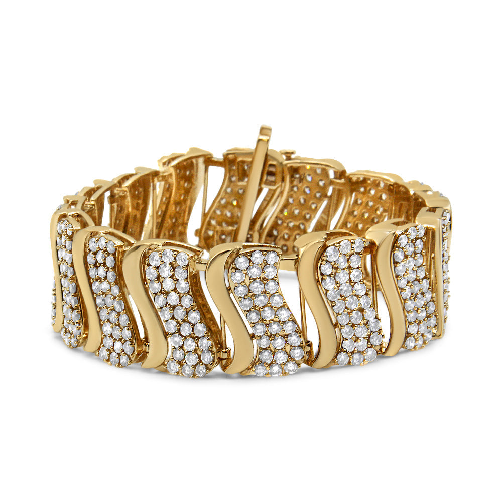 14K Yellow Gold 15.0 Cttw Diamond Chevron Wave 7.25" Inch Link Bracelet (J-K Color, I1-I2 Clarity)  DestGlow