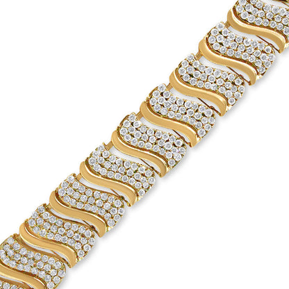 14K Yellow Gold 15.0 Cttw Diamond Chevron Wave 7.25" Inch Link Bracelet (J-K Color, I1-I2 Clarity)  DestGlow