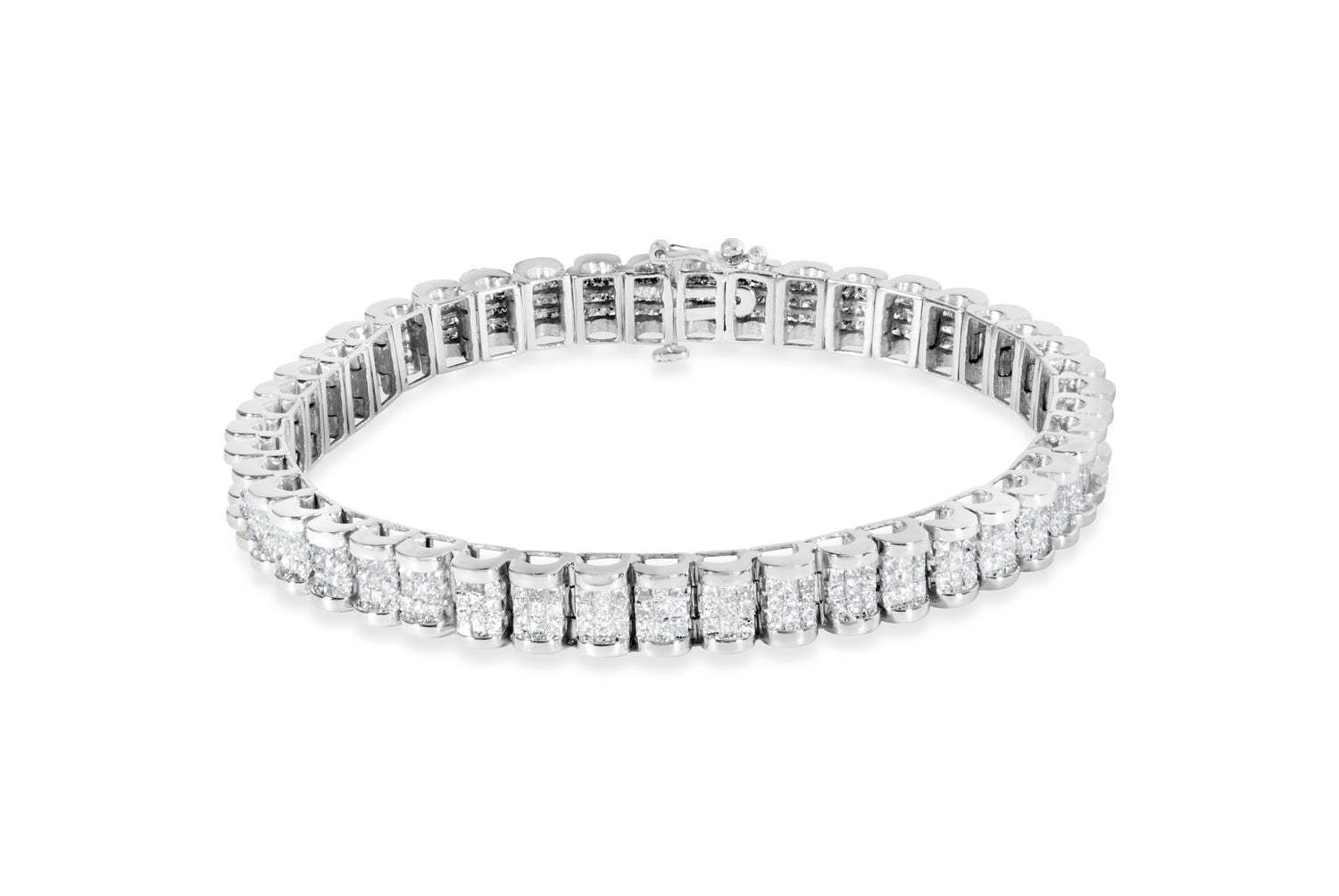 14K White Gold 5.00 Cttw Invisible Set Princess-Cut Diamond Belt and Buckle Tennis 7" Bracelet (H-I Color, SI1-SI2 Clarity) by Bids.com