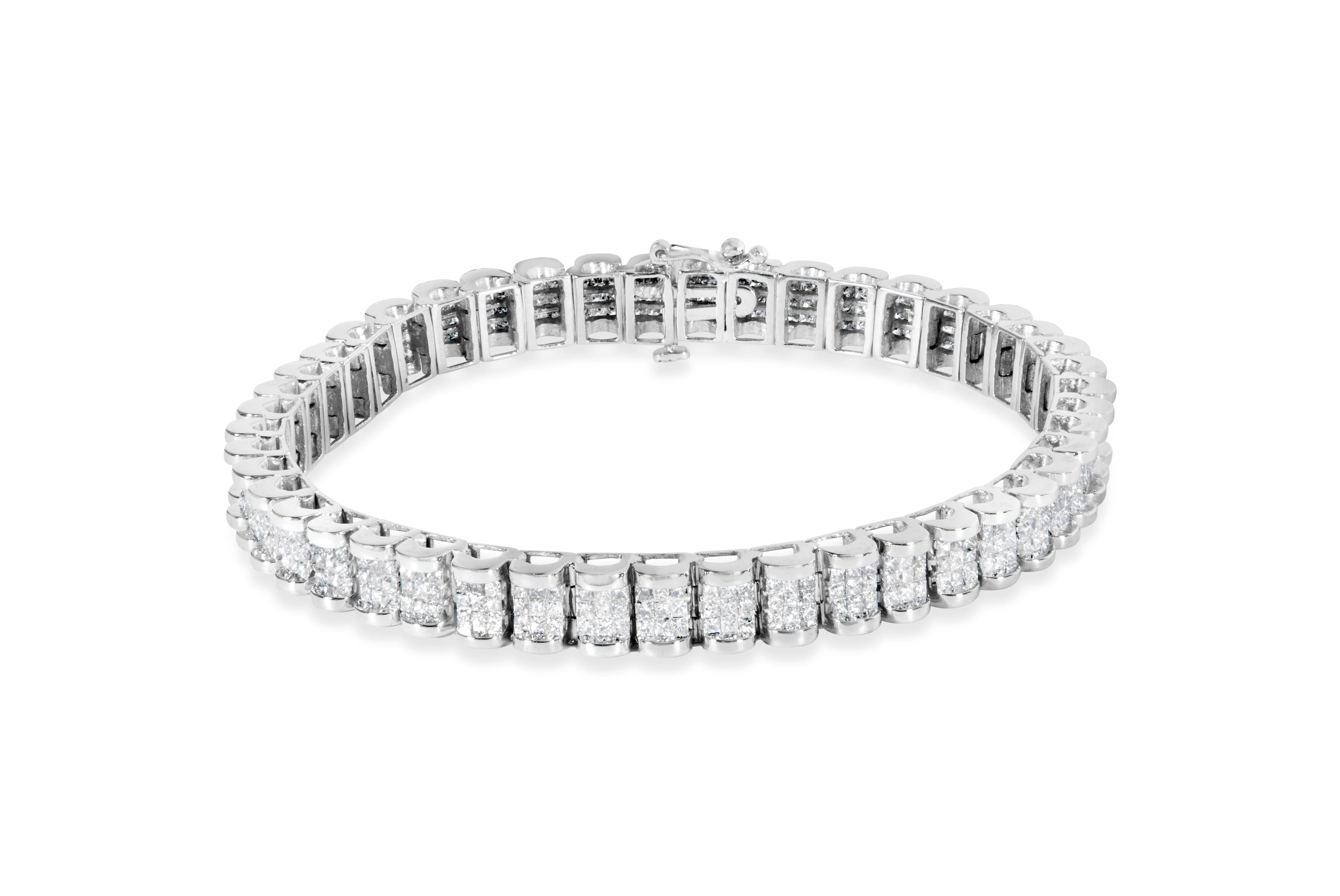 14K White Gold 5.00 Cttw Invisible Set Princess-Cut Diamond Belt and Buckle Tennis 7" Bracelet (H-I Color, SI1-SI2 Clarity) by Bids.com