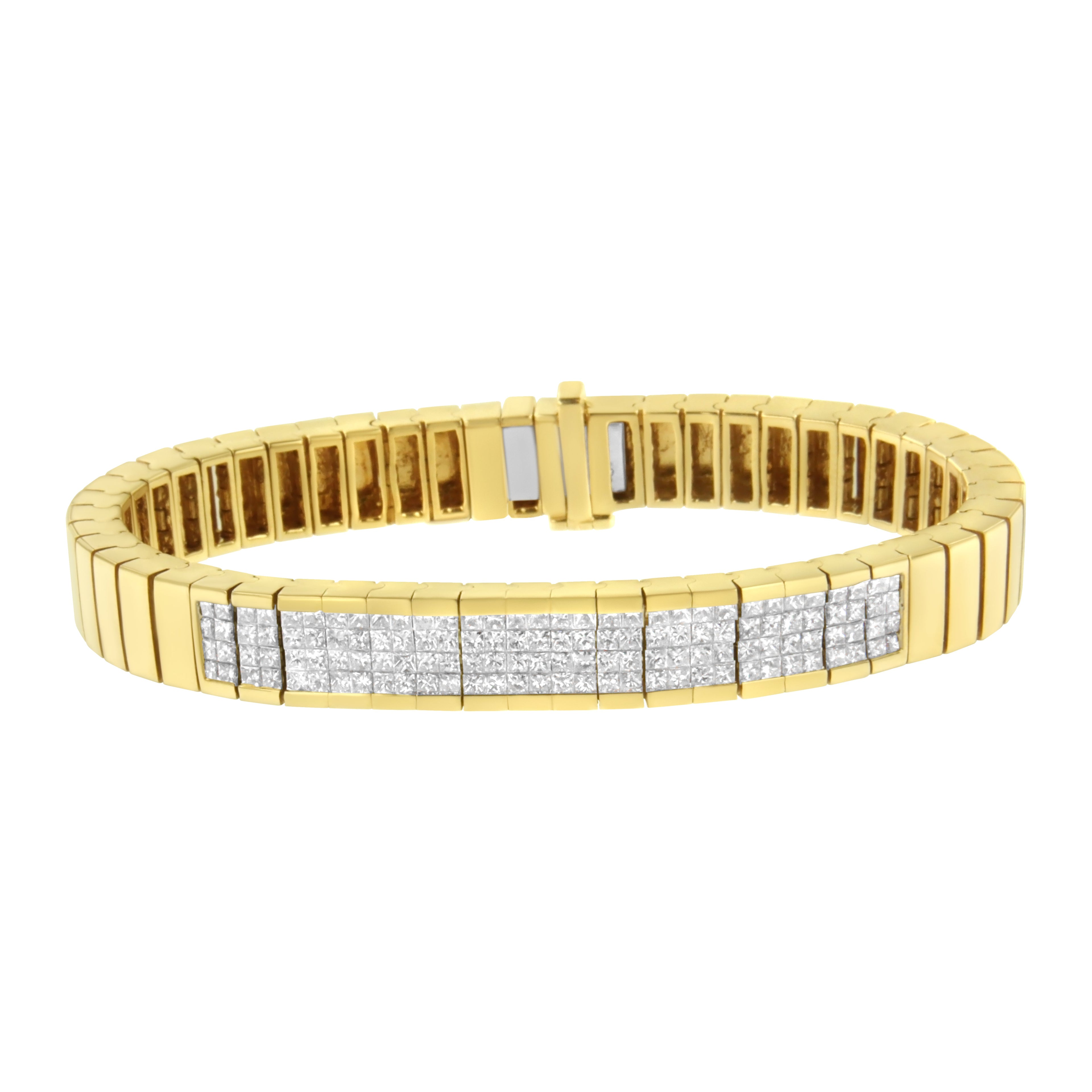 14K Yellow Gold 3 5/8 cttw Invisible Set Princess-Cut Diamond ID Tennis Bracelet (I-J Color, SI1-SI2 Clarity) - Size 7" by Bids.com