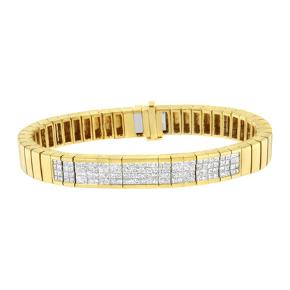 14K Yellow Gold 3 5/8 cttw Invisible Set Princess-Cut Diamond ID Tennis Bracelet (I-J Color, SI1-SI2 Clarity) - Size 7" by Bids.com