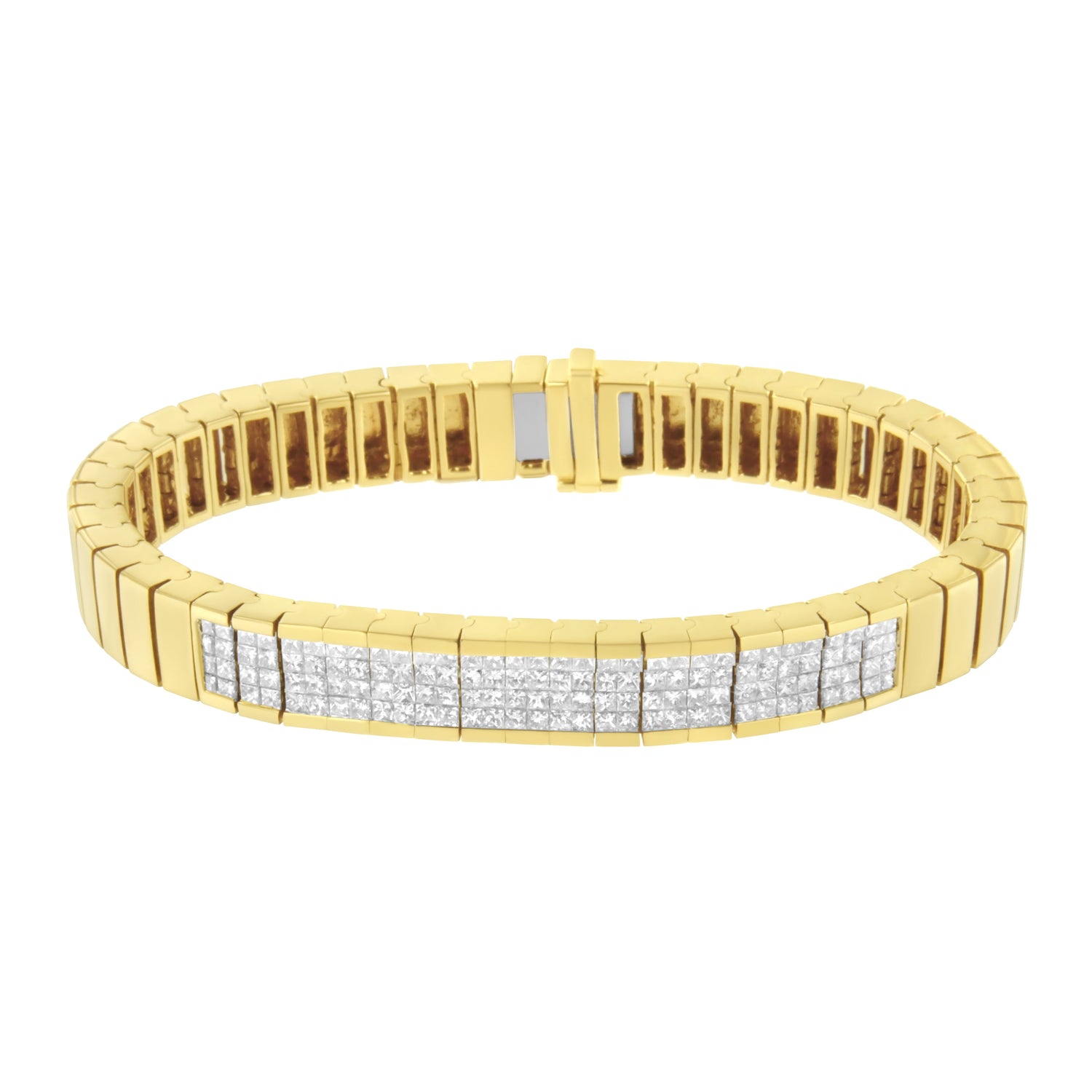 14K Yellow Gold 3 5/8 cttw Invisible Set Princess-Cut Diamond ID Tennis Bracelet (I-J Color, SI1-SI2 Clarity) - Size 7" by Bids.com