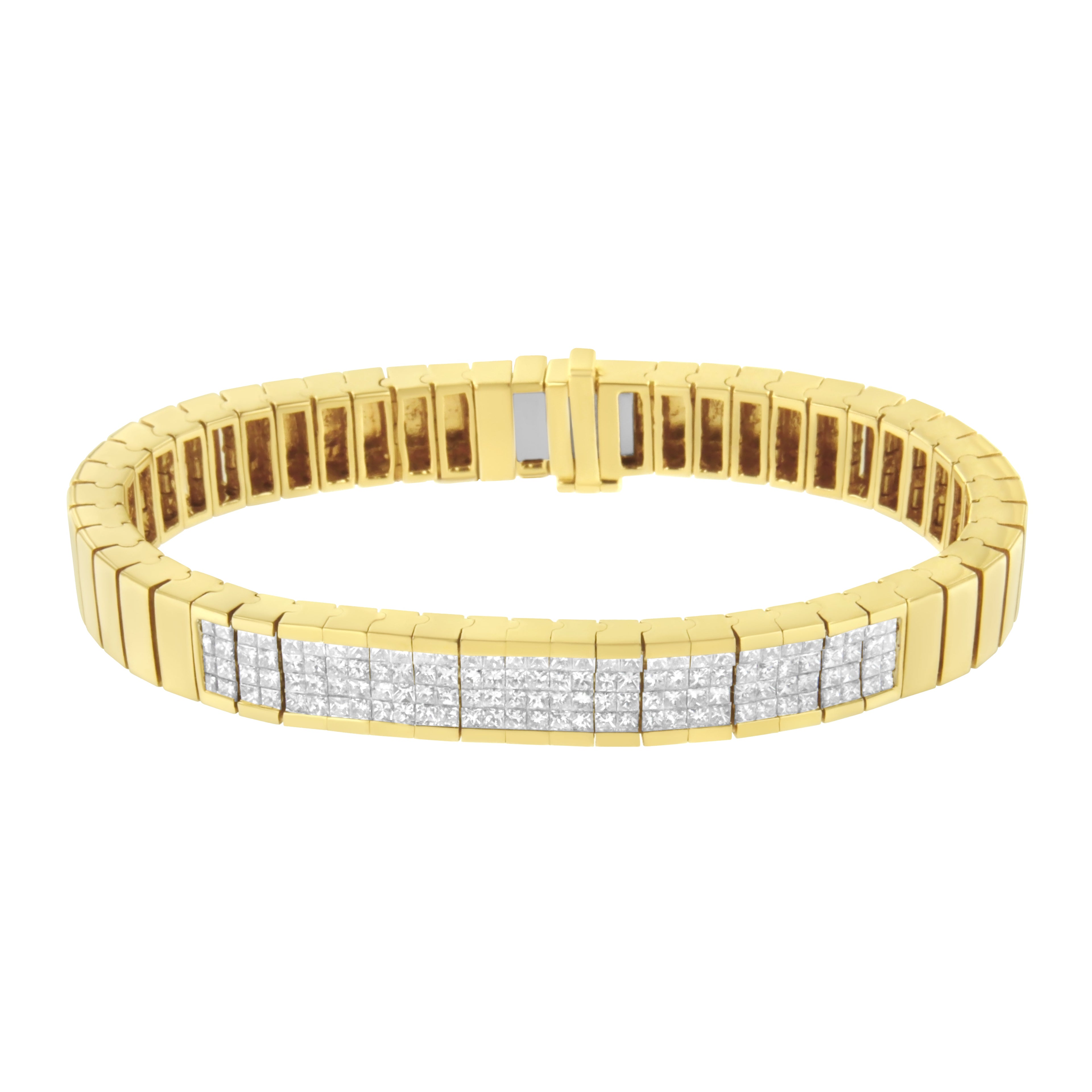 14K Yellow Gold 3 5/8 cttw Invisible Set Princess-Cut Diamond ID Tennis Bracelet (I-J Color, SI1-SI2 Clarity) - Size 7" by Bids.com