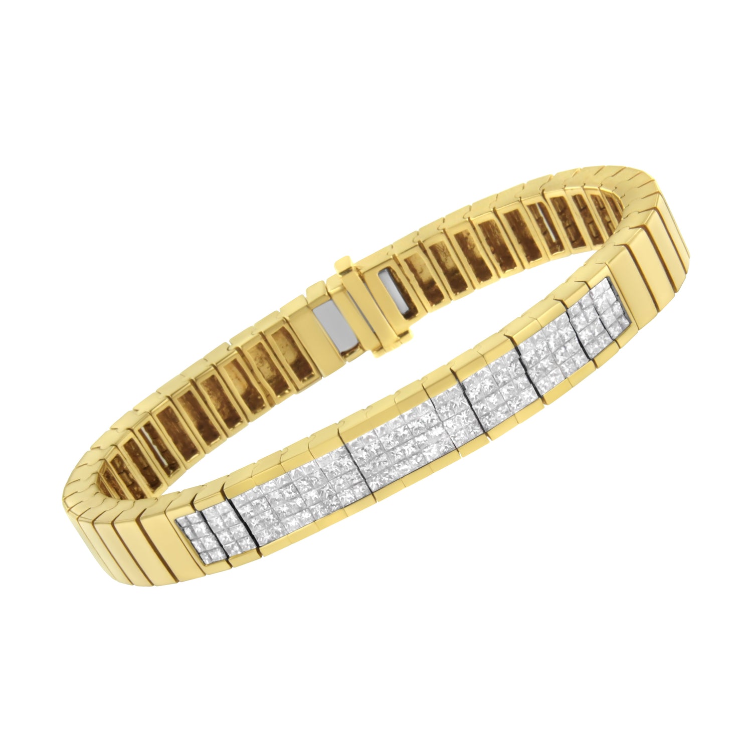 14K Yellow Gold 3 5/8 cttw Invisible Set Princess-Cut Diamond ID Tennis Bracelet (I-J Color, SI1-SI2 Clarity) - Size 7" by Bids.com