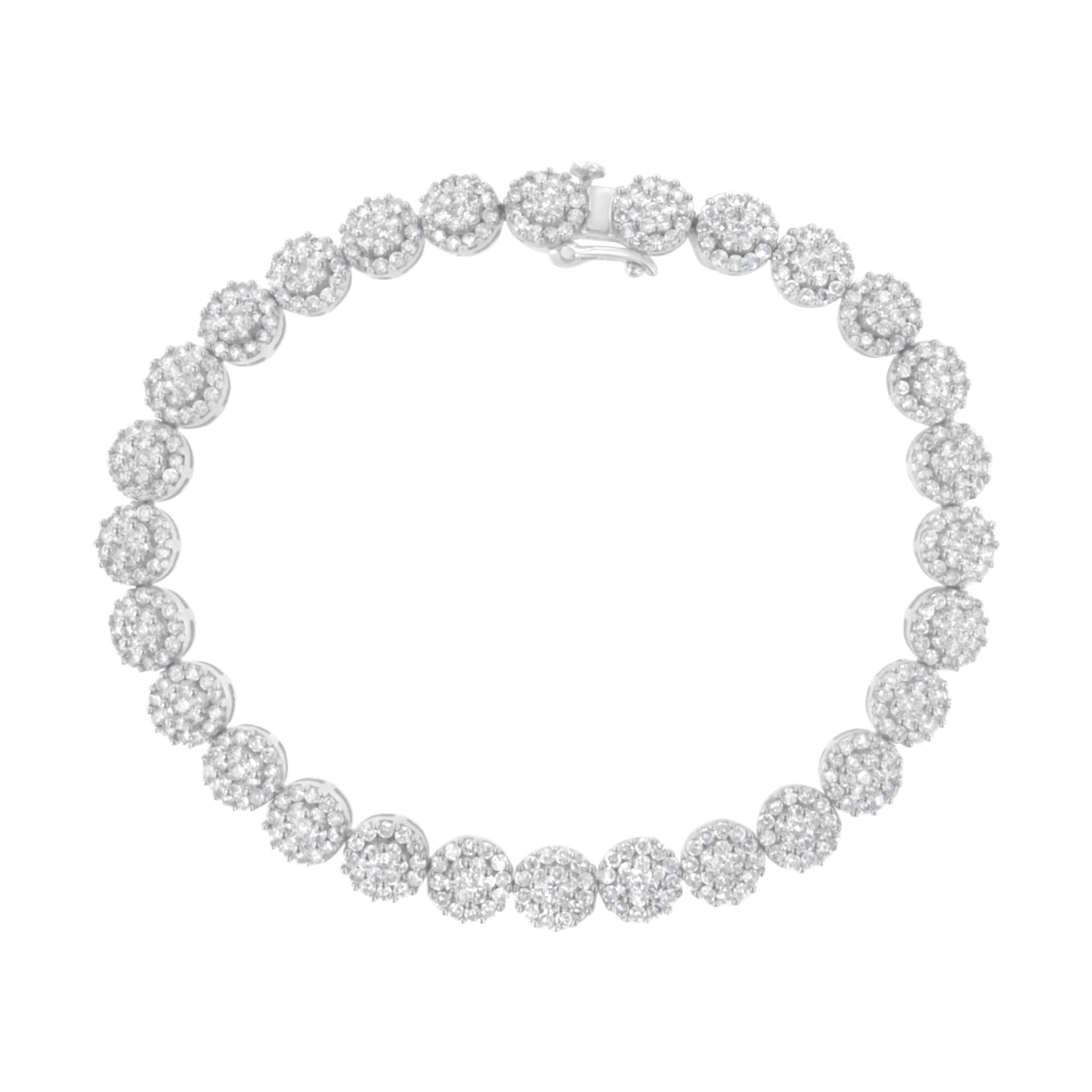 14K White Gold 3-3/4 Cttw Round-Brilliant Cut Diamond 7-1/4" Round Cluster Links Tennis Bracelet (I-J Color, SI2-I1 Clarity) by Bids.com