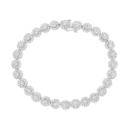 14K White Gold 3-3/4 Cttw Round-Brilliant Cut Diamond 7-1/4" Round Cluster Links Tennis Bracelet (I-J Color, SI2-I1 Clarity) by Bids.com