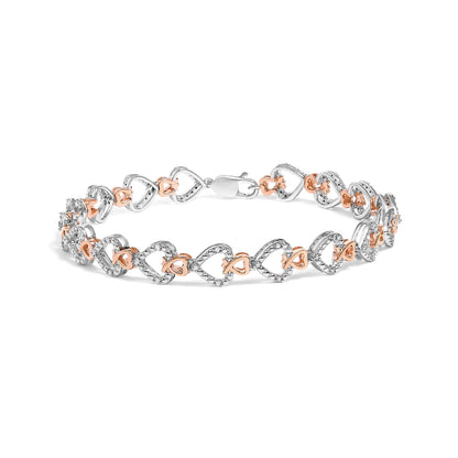 10K Rose Gold Plated Sterling Silver 1/4 Cttw Diamond Heart Link Bracelet by Bids.com