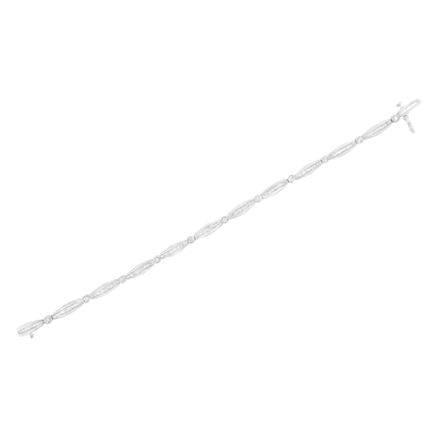 14K White Gold 1-1/2 Cttw Round Brilliant-Cut &amp; Baguette Cut Diamond Bezel and Tapered Link 7" Tennis Bracelet (H-I Color, I1-I2 Clarity) by Bids.com
