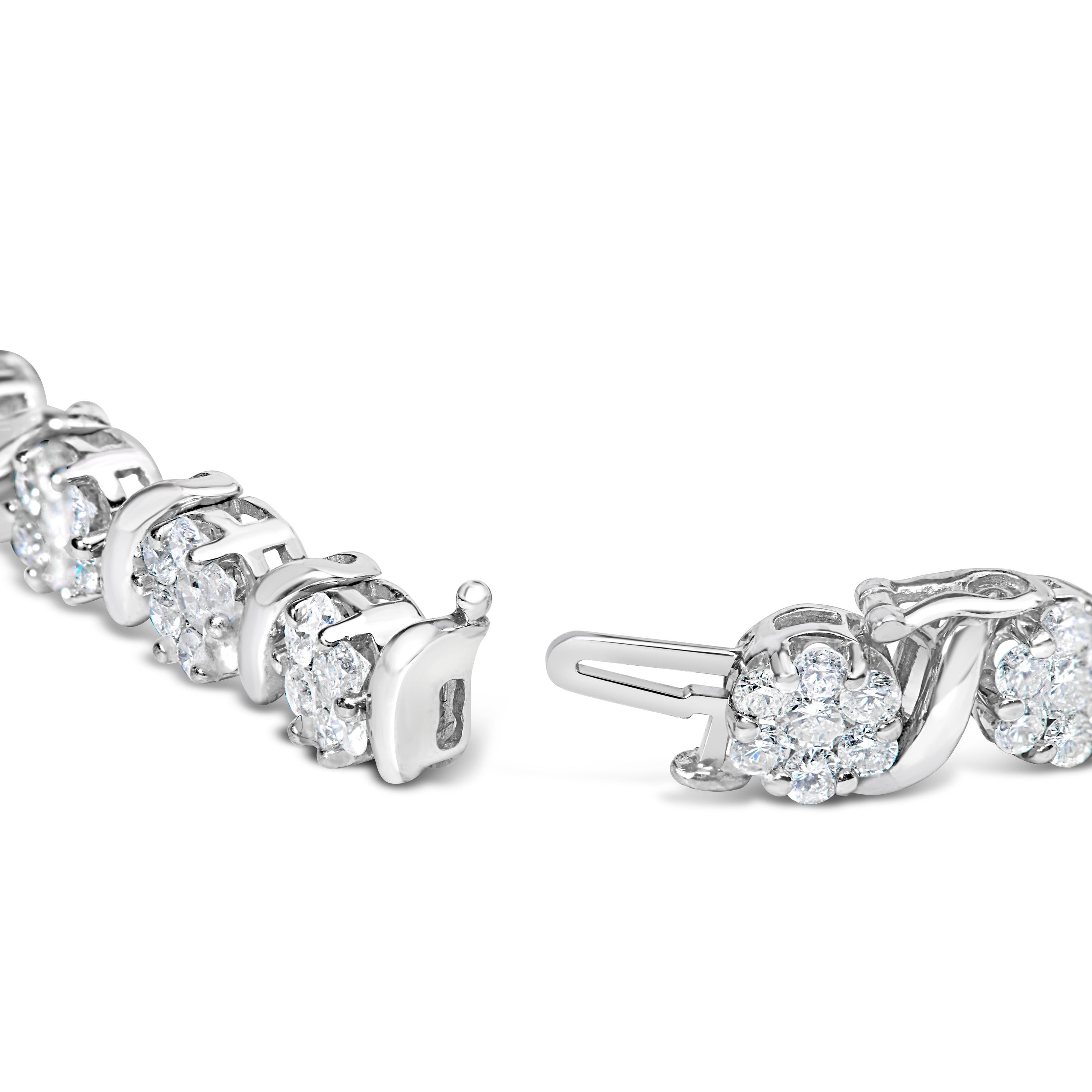 14K White Gold 7 3/8 Cttw Round Brilliant Diamond Floral Cluster and S Link Bracelet (H-I Color, SI2-I1 Clarity) - 7" Inches by Bids.com