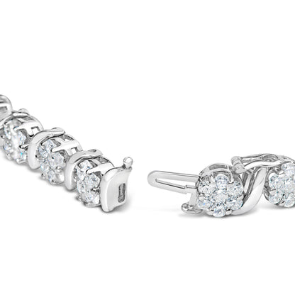 14K White Gold 7 3/8 Cttw Round Brilliant Diamond Floral Cluster and S Link Bracelet (H-I Color, SI2-I1 Clarity) - 7" Inches by Bids.com