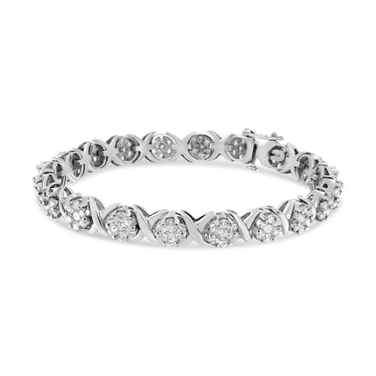 14K White Gold 6-1/3 Cttw Round Brilliant-Cut Diamond Round Cluster &amp; X-Link 7" Tennis Bracelet (I-J Color, SI2-I1 Clarity) by Bids.com
