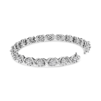 14K White Gold 6-1/3 Cttw Round Brilliant-Cut Diamond Round Cluster &amp; X-Link 7" Tennis Bracelet (I-J Color, SI2-I1 Clarity) by Bids.com