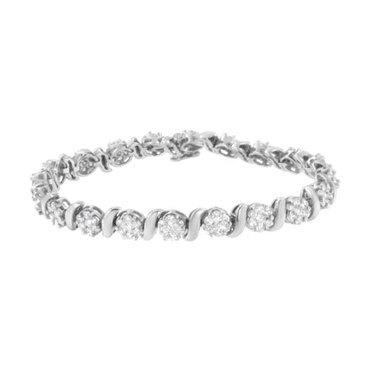14K White Gold 5 1/4 cttw Diamond S-Link Floral Cluster Tennis Bracelet (I-J Clarity, SI2-I1 Color) - Size 7" 
