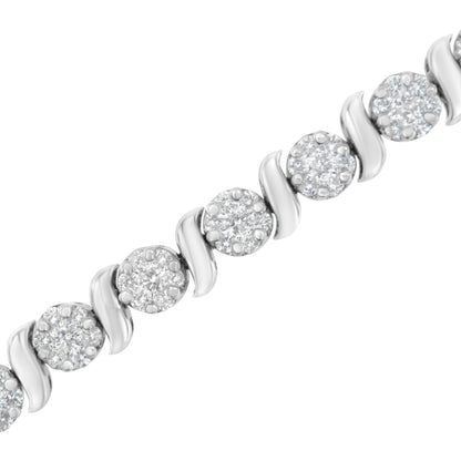 14K White Gold 5 1/4 cttw Diamond S-Link Floral Cluster Tennis Bracelet (I-J Clarity, SI2-I1 Color) - Size 7" 