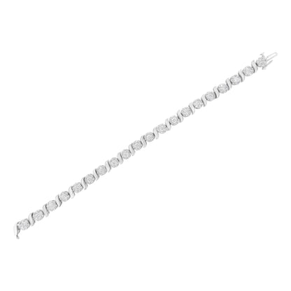 14K White Gold 5 1/4 cttw Diamond S-Link Floral Cluster Tennis Bracelet (I-J Clarity, SI2-I1 Color) - Size 7" 
