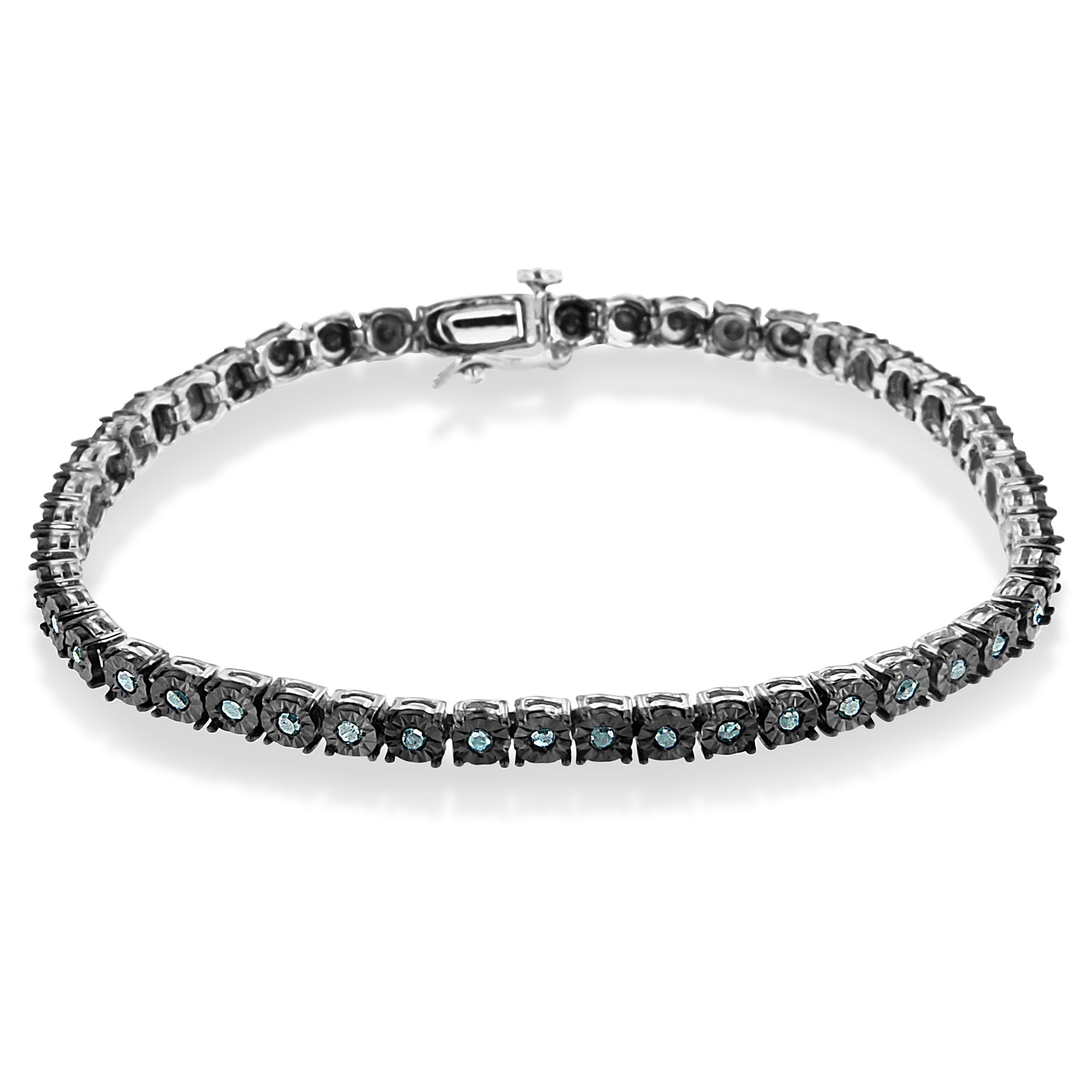 Black Rhodium Plated .925 Sterling Silver 1.0 Cttw Diamond Miracle Tennis Bracelet (Enhanced Blue Color, I3 Clarity) - 7" by Bids.com