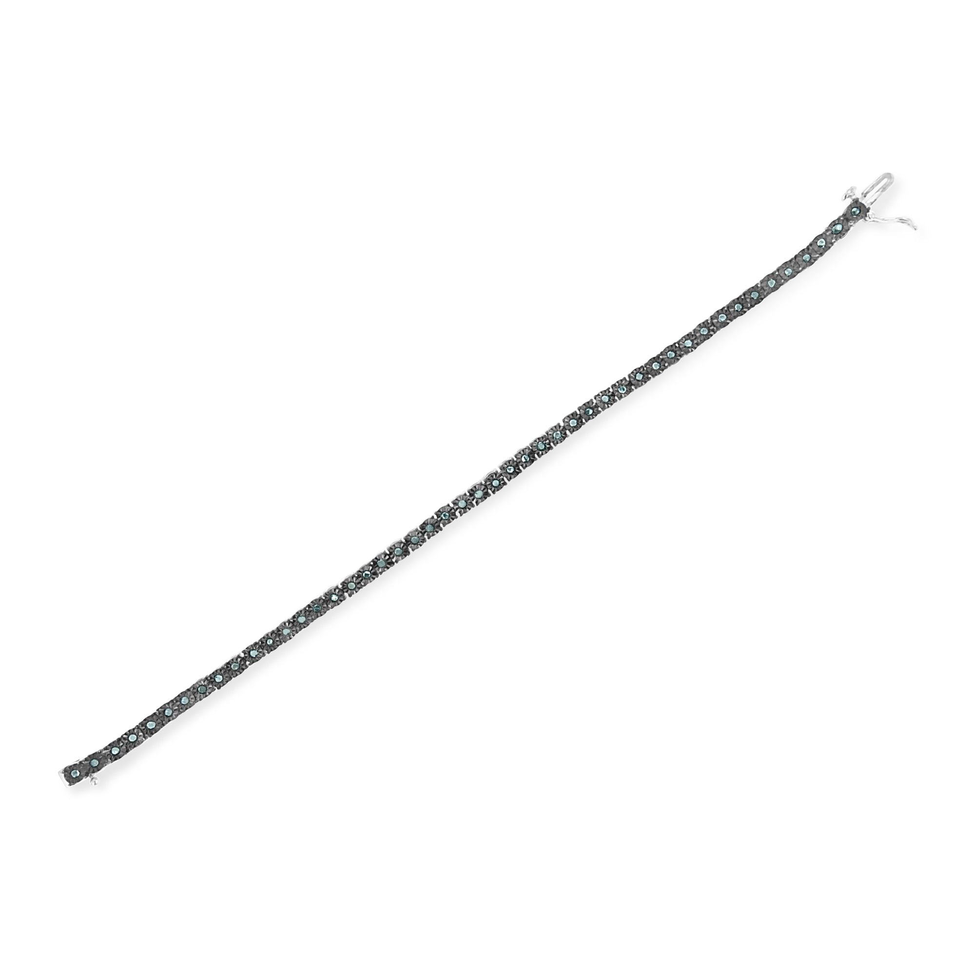 Black Rhodium Plated .925 Sterling Silver 1.0 Cttw Diamond Miracle Tennis Bracelet (Enhanced Blue Color, I3 Clarity) - 7" by Bids.com