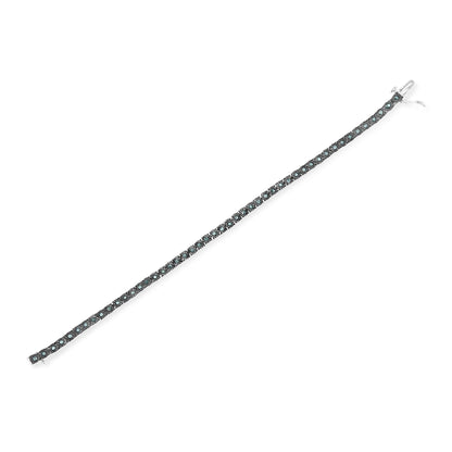 Black Rhodium Plated .925 Sterling Silver 1.0 Cttw Diamond Miracle Tennis Bracelet (Enhanced Blue Color, I3 Clarity) - 7" by Bids.com