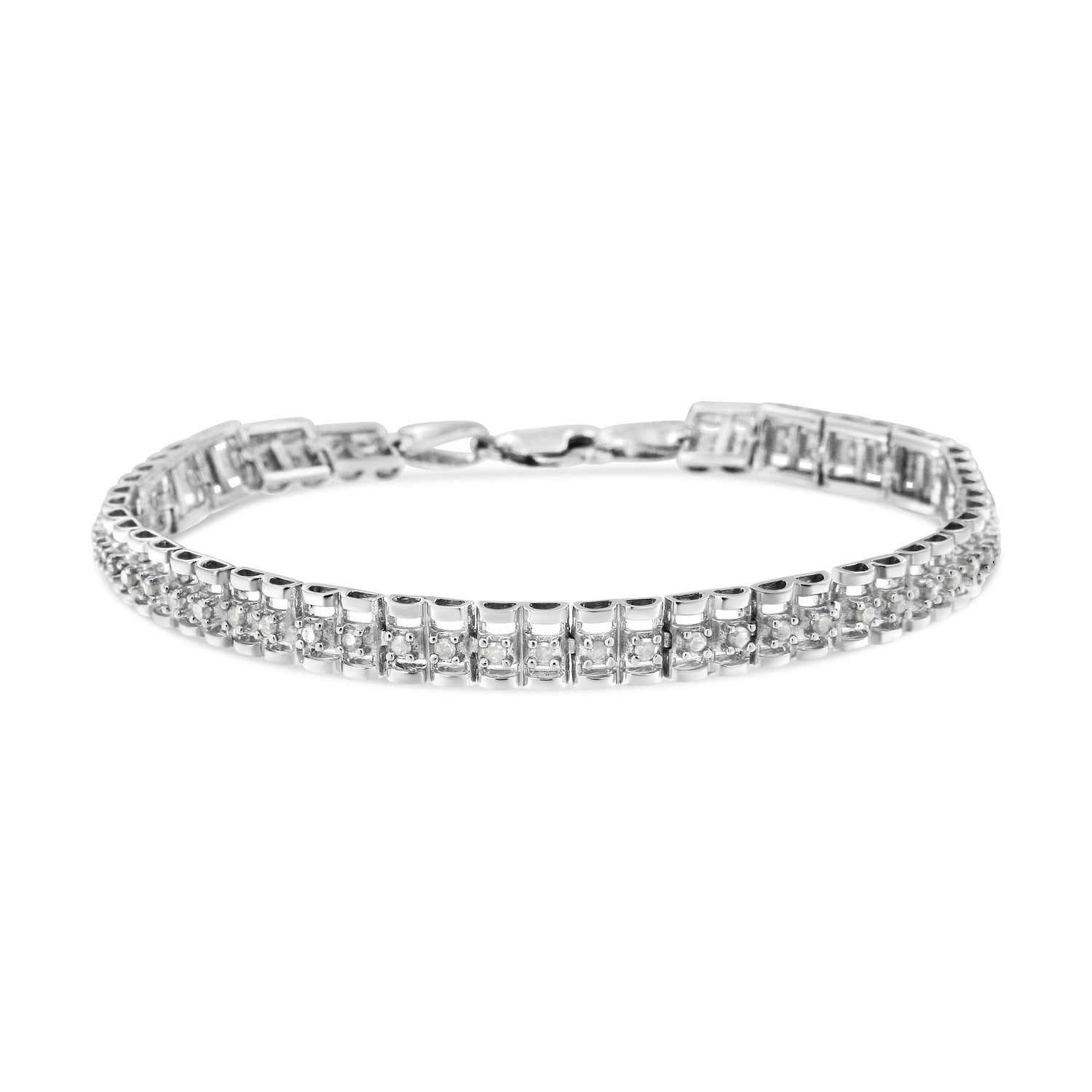.925 Sterling Silver 1.0 Cttw Rose Cut Diamond Double-Link 7" Tennis Bracelet (I-J Color, I3 Clarity) by Bids.com